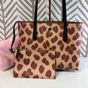 Kate Spade Small Leopard Molly Tote and Pouch Comes with Pink Dust Bag